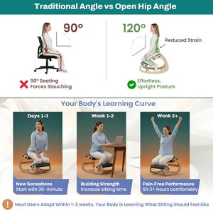 Sedia Ergonomica Regolabile in Altezza, <span class=keywords><strong>Sgabello</strong></span> Oscillante in Legno con Seduta Imbottita Confortevole - Product Image 6