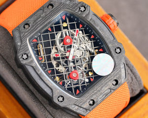 Montre à quartz de luxe pour homme en fibre de carbone, cadran quadrillé, design ajouré en fil d'acier, étanche, bracelet, cadeau - Product Image 1