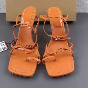 Sandalias Elegantes de Tacón de Aguja con Punta Cuadrada y Talón Descubierto para Mujer, Tacones de Fiesta con Tira Fina Estilo Francés - Product Image 1