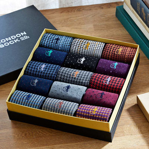 Chaussettes en coton pour hommes, collection de créateurs personnalisées, luxe, colorées, motifs jacquard finement tricotés, bordures côtelées, broderies, style business - Product Image 1