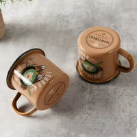 Vente en gros de tasses à café en émail personnalisées avec logo, 4/8/12 oz, portables, en métal, pour le camping, avec bord incurvé