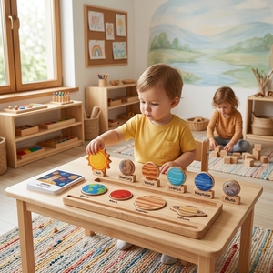 Plateau de tri planètes en bois Montessori personnalisé, jeu éducatif d'astronomie du système solaire avec cartes spatiales - Product Image 3