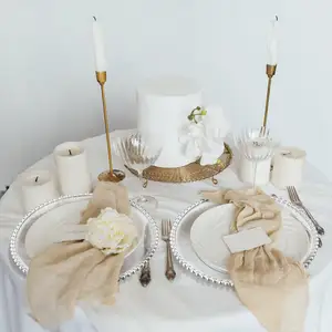 Bruiloft Decoratie Zilver Gouden Rand Kralen Doorzichtig Doorzichtig Plastic Opladerplaat