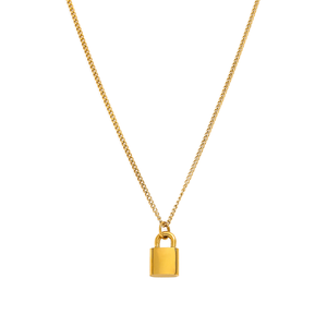 SEPT Trendy 18K chapado en oro candado colgante collar para mujer <span class=keywords><strong>se</strong></span>ñora Acero inoxidable estrangulador cadena collar joyería - Product Image 1