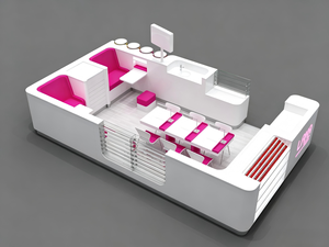 Aménagement intérieur moderne de kiosque de salon de manucure |   Tables de manucure LED personnalisées en acrylique, verre et acier inoxydable, mobilier pour bar à ongles - Product Image 1