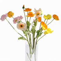 Fleurs artificielles de coquelicot à toucher réel, 4 têtes, tige haute, en tissu de soie, pour arche de mariage, bouquet, décoration de vase à domicile