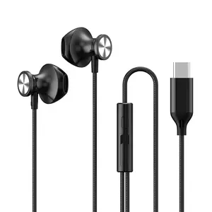 Earphone Digital tipe C, earphone Handsfree Headset dengan mikrofon Earbuds Bass Stereo USB C headphone