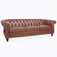 3-Sitzer Chesterfield Ledersofa mit Diamant-Knopfheftung, Abgerundeten Armlehnen, Silbernen Ziernägeln, Braunes Sofa für Wohnzimmer