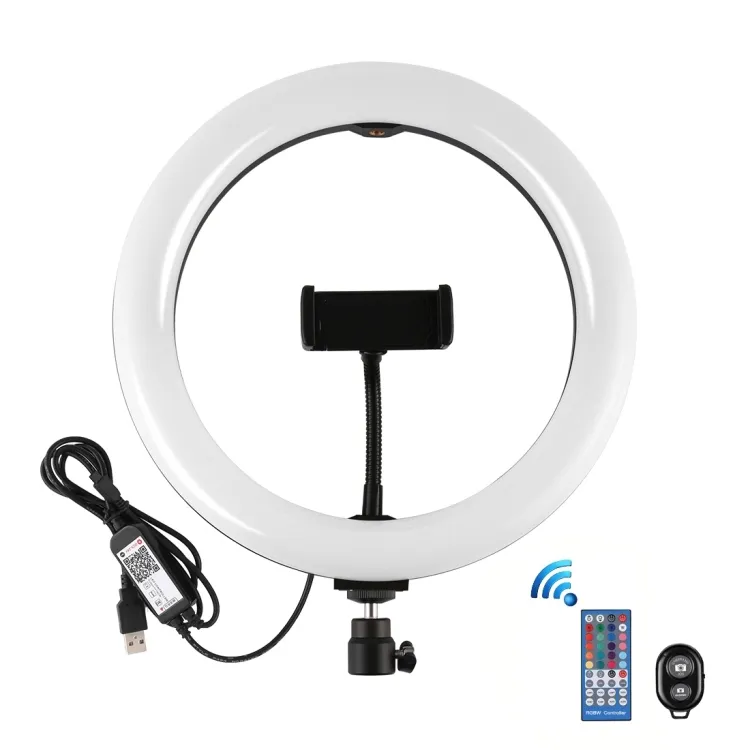 Vente chaudePULUZ 10.2 pouces 26cm Surface incurvée USB RGBW Dimmable LED Anneau Vlogging Photographie Vidéo Lumières avec Trépied Ball Hea