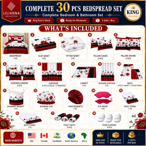 Luxury Complete 30PCS Bedspread <strong>Set</strong> Bedroom Bathroom Decor <strong>Set</strong> for Home Hotel Printed Floral <strong>Bedding</strong> <strong>Set</strong> King Size - Product Image 4