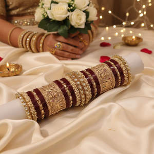 Women Gold Plated Acrylic <b>Bangles</b> <b>Set</b> with Pota Stone and Pearl Stylish Fine Jewelry for Special occassion and wedding wear - Product Image 3