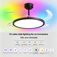 Kipas Angin Plafon Hitam Slim 42 Inch, Lampu RGB, Speaker, Remote APP, 6 Kecepatan, Dapat Diredupkan, Memori, Reversibel untuk Kamar Tidur Rumah