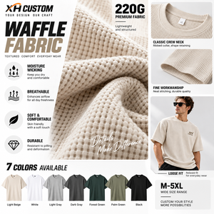 220G 100% Cotton <b>Waffle</b> T-<b>Shirt</b> Men Oversized Custom Logo Breathable Raglan Sleeve Casual T-<b>Shirts</b> Wholesale - Product Image 2