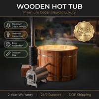 Bak Mandi Pijat Kayu Modern Persegi, Kayu Cedar Merah, 4 Orang, Desain Kontemporer, Pendingin Listrik, OEM