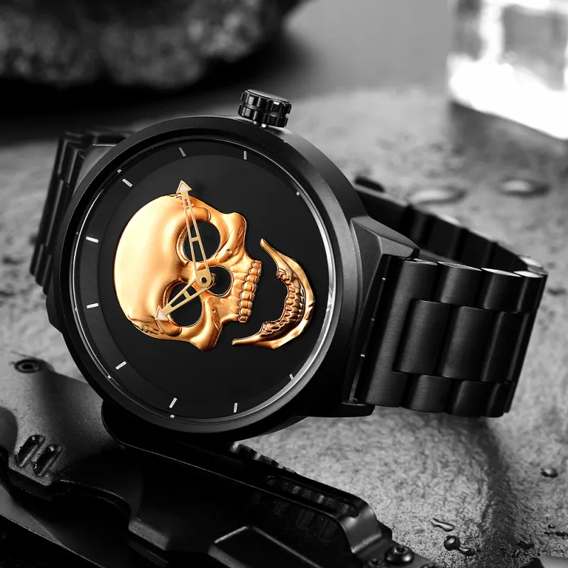 Hot Luxury Golden And Silver Skull Steel Straps Custom Logo Best Casual For Sports Mans Wristwatch Quartz Watches Quarzuhren
