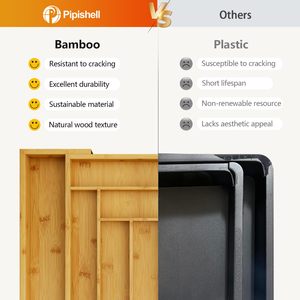 Organisateur de tiroir de cuisine personnalisé en gros en usine rangement de plateau à couverts en bambou extensible avec techniques sculptées pour chambre à coucher - Product Image 3