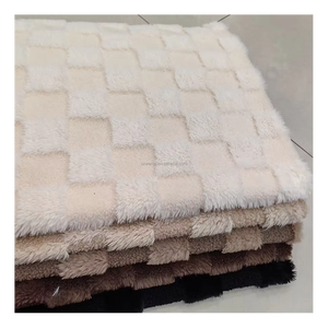 Reciclado reciclado súper suave 100 poliéster piel sintética pelo de conejo Jacquard cuadrado a cuadros tela rejilla polar tela - Product Image 1