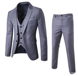 All'ingrosso abito formale <span class=keywords><strong>nero</strong></span> grigio chiaro 3 pezzi <span class=keywords><strong>gilet</strong></span> pantaloni Slim Fit a 2 bottoni tute da uomo per ufficio matrimonio - Product Image 2