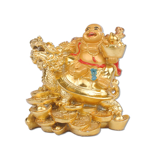 <span class=keywords><strong>Figurine</strong></span> Bouddha porte-bonheur en résine dorée 24 carats, assis sur des tortues <span class=keywords><strong>dragon</strong></span>, tenant des lingots <span class=keywords><strong>chinois</strong></span>, pour la décoration Feng Shui de la maison - Product Image 1