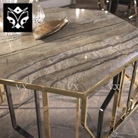 Mobilier de salon design moderne en acier inoxydable avec plateau en verre, table basse centrale de luxe avec miroir, argent