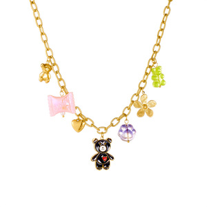 Cartoon Multi Element Gold Plated <b>Bear</b> <b>Flower</b> Heart Pendant Metal Chain Necklace Gift Jewelry - Product Image 5