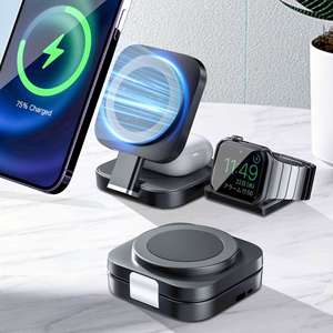 Chargeur sans fil intelligent 3-en-1 à charge rapide 15W, docks de charge pour plusieurs appareils avec étui de voyage pour cadeaux d'affaires et promotionnels - Product Image 2