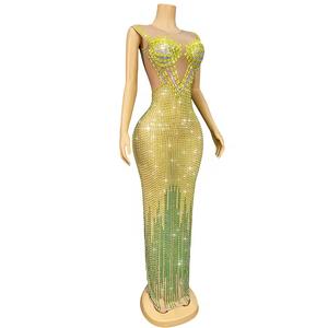 Vestido de fiesta de cumpleaños de lujo para mujer Venta caliente hasta el suelo malla brillante diamantes de imitación Matric diseño de <span class=keywords><strong>despedida</strong></span> - Product Image 2