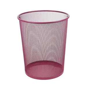 Garbage Bin Waste Baskets Office Home Wire Trash Can Mesh Round Dustbin Rubbish Bin Pink Color Finished