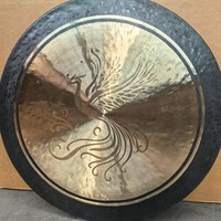 Gong en bronze fait main gravé avec un motif phénix, Tam Tam Gong pour la méditation sonore