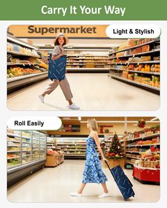 Large Capacity Multifunction Reusable Geometric Polyester Foldable Zipper Rolling <b>Trolley</b> Wheels Grocery <b>Shopping</b> Tote <b>Bag</b> - Product Image 6
