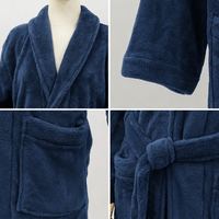 Robe personnalisée avec logo, à capuche, en flanelle bleu foncé, légère, brodée, pour la maison, avec ceinture, pour toutes les saisons