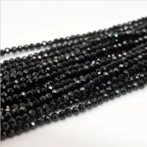 Doğal taş boncuk 2mm 3mm 4mm Faceted 100% doğal optimize edilmiş siyah ucu kristal boncuklar, yüksek kaliteli taş boncuk