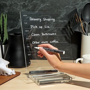 Letrero de borrado en seco acrílico, tablero de lista de tareas pendientes para el hogar, planificador acrílico, soporte de madera diario <span class=keywords><strong>semanal</strong></span> con marcador - Product Image 1