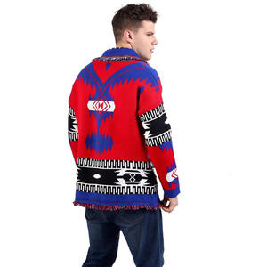 Cárdigan de punto Jacquard de otoño e invierno para <span class=keywords><strong>hombre</strong></span>, chaqueta de suéter gruesa holgada con cuello en V de estilo étnico Retro - Product Image 5