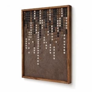 Art mural en bois texturé effet pluie de pixels aux tons terreux, décoration intérieure de maison, peinture à l'huile artisanale pour hôtel, décoration murale de maison - Product Image 2