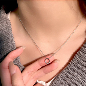 S925 Sterling Silver Round <b>Ring</b> <b>Necklace</b> Geometric Design Daily Wear Fine Chain for Women - Product Image 3