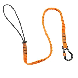 C-PIN Sterke Kwaliteit Veiligheid Oranje Kleur Gereedschap Bungee Tethers Intrekbaar Gereedschap Lanyard Met Zwarte Aluminium Draaibare Karabijnhaak