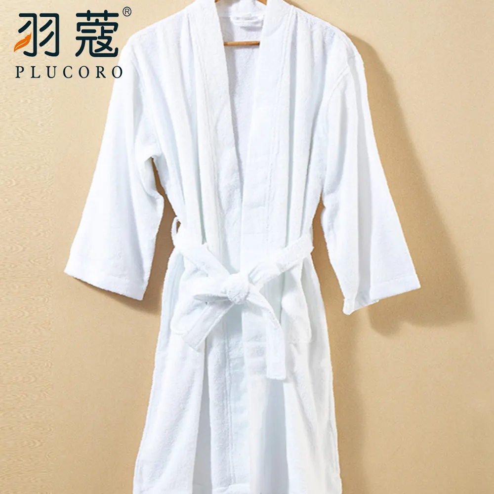 Wholesale White Coral Fleece Bathrobe Custom Logo Shawl Collar Hilton Hotel Bathrobe