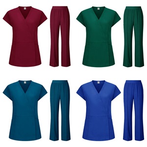 Women Hospital Scrub Suit Set 82035 Dark Green Royal Blue Burgundy Deep Blue Split Two Piece Work Uniform Stretch Lightweight - Product Image 2