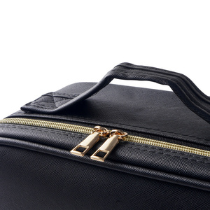 Trousse de Maquillage Portable Professionnelle Grande Capacité avec Sangle pour Rangement Cosmétique, Fermeture Éclair Moderne en PU - Product Image 6