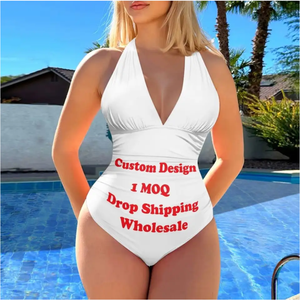 Venta al por mayor personalizado Hawaiano Kalo Taro rojo estampado Halter playa traje de baño verano Mujer espalda descubierta Control de barriga trajes de baño de una pieza - Product Image 6