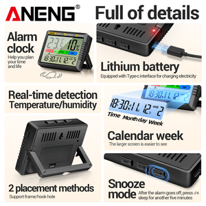 ANENG AP01 Digitales Hygrometer-Thermometer 1-Grad-Genauigkeit Automatische Prüfung Celsius-Anzeige Feuchtigkeitsmesser Alarm-Testgerät - Product Image 4