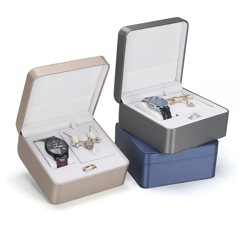 Leather Watch Box Packing Box Wholesale Custom Logo Luxury Packaging Portable Jewelry Travel Watch Three-piece Set Paper Board