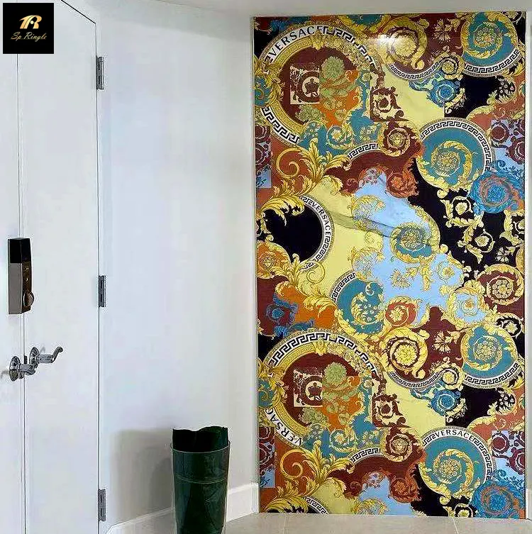 Springletile Rechthoekige Designer Art Bloem Patroon Kleurrijke Encaustic Gold Inlay Marokkaanse Wandtegels Woonkamer Decoratieve