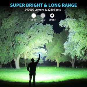Lampe torche LED tactique de camping et d'extérieur super lumineuse 10000 lumens, 3 modes, étanche, rechargeable par USB, avec fonction de banque d'alimentation - Vente en gros - Product Image 4