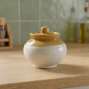 Pot de rangement en céramique vintage avec couvercle émaillé, boîte hermétique, organisateur de cuisine rustique, décoration de comptoir - Product Image 3