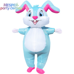 Costume gonflable HESPER Lapin de Pâques bleu avec salopette, tenue de performance, costume de poupée de dessin animé mignon pour fêtes et événements - Product Image 3