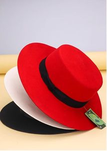 W281 Gentlemen Handmade HotSale Jazz Hat Large Brim Haute Qualité Ruban Décoration Unisexe Personnalisé <span class=keywords><strong>Pas</strong></span> <span class=keywords><strong>Cher</strong></span> 100% Chapeau Plat en Feutre de Laine - Product Image 5