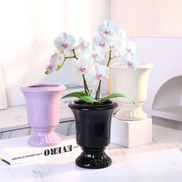 Pot Bunga Keramik Tinggi Gaya Prancis, Vas Dekoratif Phalaenopsis Bunga Buatan, Lubang Begonia, Wadah Kecil Transparan, Ornamen