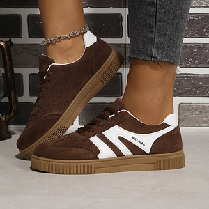 Zapatillas Retro de <span class=keywords><strong>Mujer</strong></span> con Punta en T, Clásicas de Gamuza con Contraste, Zapatos Planos Casuales de Caña Baja para Caminar - Product Image 3